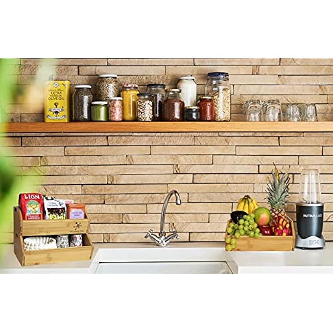 altCooking Hub BAMBOO STORAGE BIN - MULTIPURPOSE OPEN FRONT STACKING BINS FOR KITCHEN & PANTRY CONFIGURABLE AS 2 TIER FRUIT BASKET ON COUNTERTOP  IDEAL VEGETABLES, POTATO AND ONION - Image 5